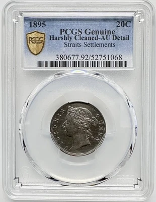 1895 Straits Settlements 20 cents Harshly Cleaned -AU Detail PCGS KM# 12 - Image 1 of 4