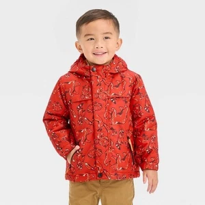 NWT Cat & Jack 3 In 1 Toddler Winter Jacket Orange Woodland Animal Print Sz 18m - Picture 1 of 9
