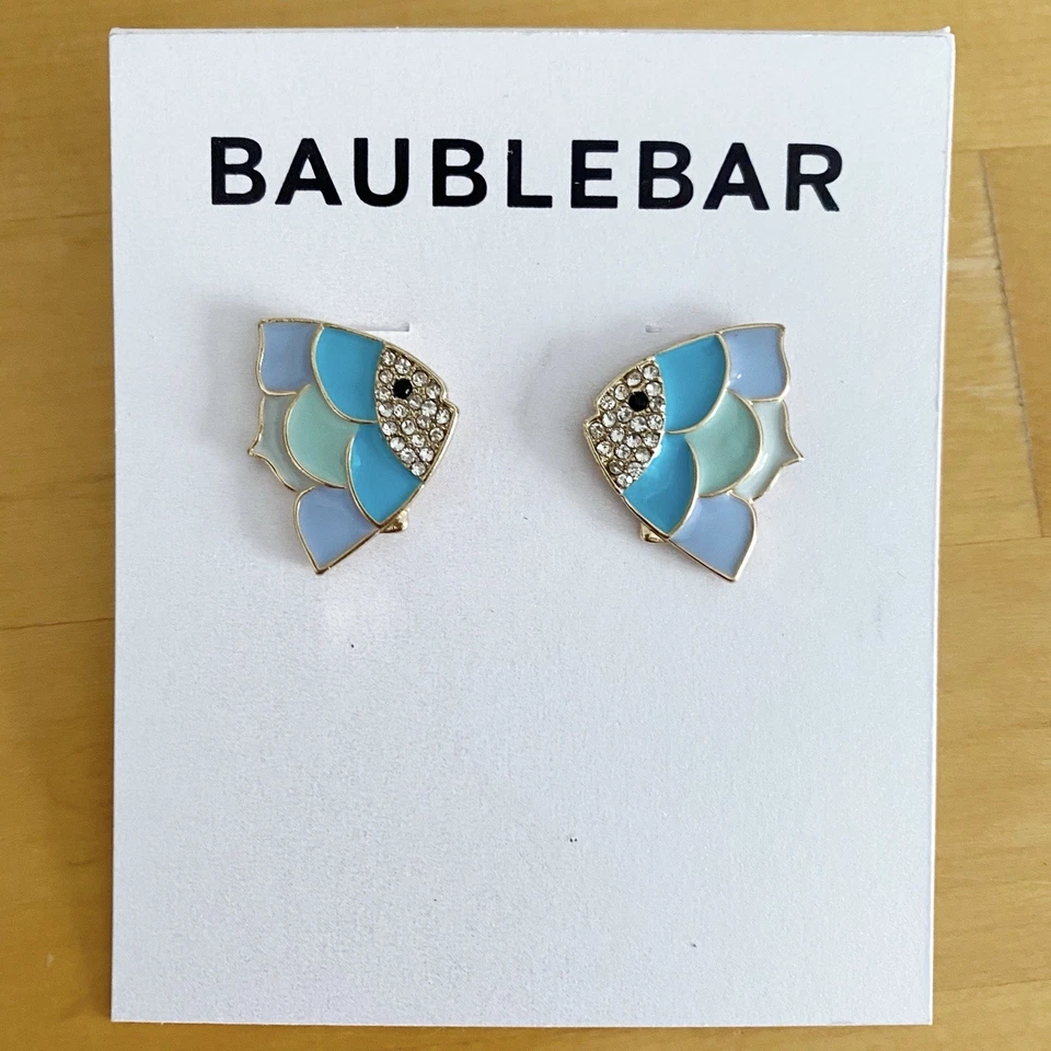 Pendientes BaubleBar efecto ondulación ángel pez oro estrás azul brillante nuevos Foto 1 de 3