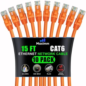 Cat 6 Ethernet Cable 15 ft (10-Pack) - High-Speed LAN Cable, Internet Cable, ... - Picture 1 of 8