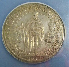 Germany: Teutonic Order. Maximilian I of Austria 2 Taler 1614 XF Details NGC.