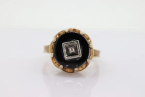 10k Onyx and diamond ring. 10k rose gold round onyx diamond ring. Vintage ring - Picture 1 of 7