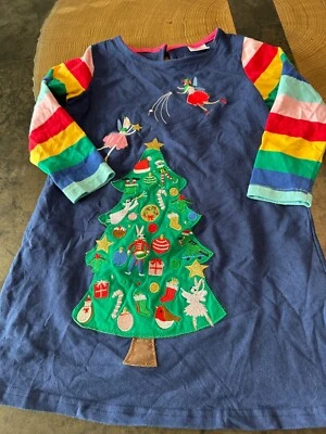 刺绣圣诞树装饰童话 SANTA 针织连衣裙女孩尺寸 4-5 — 第 1/4 张图片