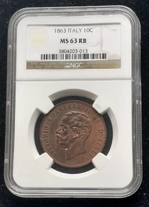 Italy 10 Cent 1863 NGC MS-63 RB - Picture 1 of 3