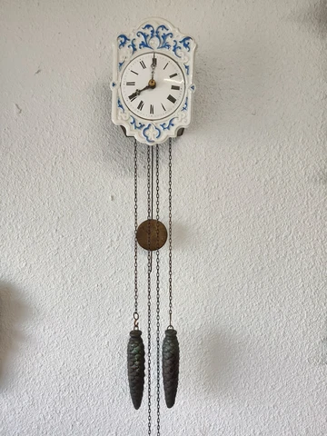 ANTIQUE GERMAN MINI PORCELAIN FACE WOODEN MOVMENT CLOCK Cover