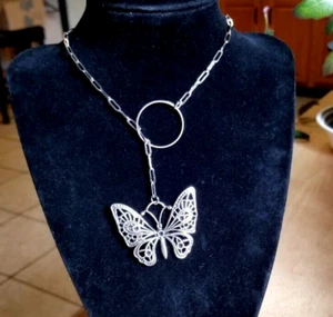 Große Schmetterling Lariat Halskette Büroklammer Kette Choker Halskette Boho Necklace - Bild 1 von 8