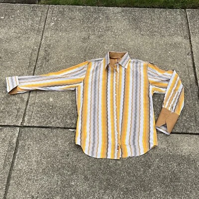 Retro Vintage Style Raw Blue Nu Realms Shirt Mens Large Long Sleeve Button Up - Image 1 of 4