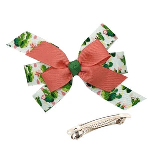 WD2U Girls 4.5" Blooming Prickly Pear Cactus Hair Bow French Clip Barrette - Picture 1 of 4