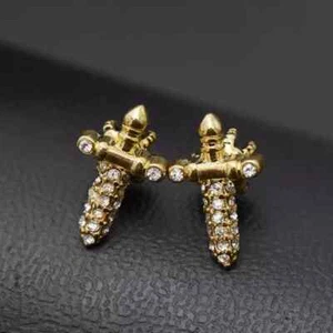 Orecchino donna a perno fantasia taglio tondo diamante creato in laboratorio placcato oro giallo 14 kt - Foto 1 di 7