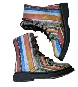 Yes We Vibe Size 7.5 US Bohemian Life Vegan Leather Striped Combat Boots EU 39 - Picture 1 of 9