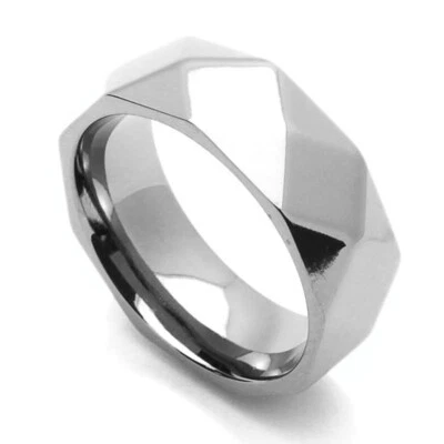 Men Women 8MM Comfort Fit Titanium Wedding Band Faceted Dome Ring - Image 1 of 2