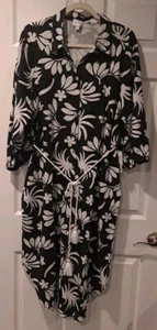 For Cynthia Linen Blend 3/4 Sleeve dress Size 1X Black/White - Picture 1 of 7