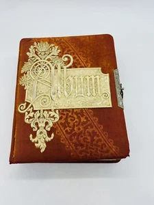 Turn of the Century Album Antique Photo Album Orange Gold Trim Pages - Picture 1 of 13