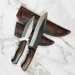 Juego de 2 cuchillos de caza Full Tang hechos a mano | mango y funda de madera | 11" y 12" - Imagen 1 de 21