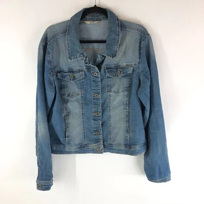 SOLO Mujer Denim Jean Chaqueta Bolsillos Elastizada Retro Trucker EU42 US L Foto 1 de 4