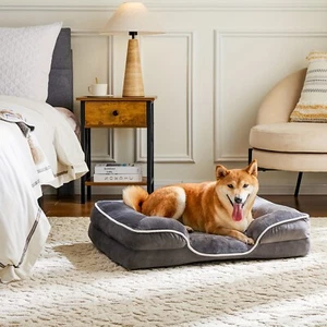Square Dog Sofa Bed Plush Pet Couch Bed Non-Slip Bottom Removable Washable Cover - Picture 1 of 13