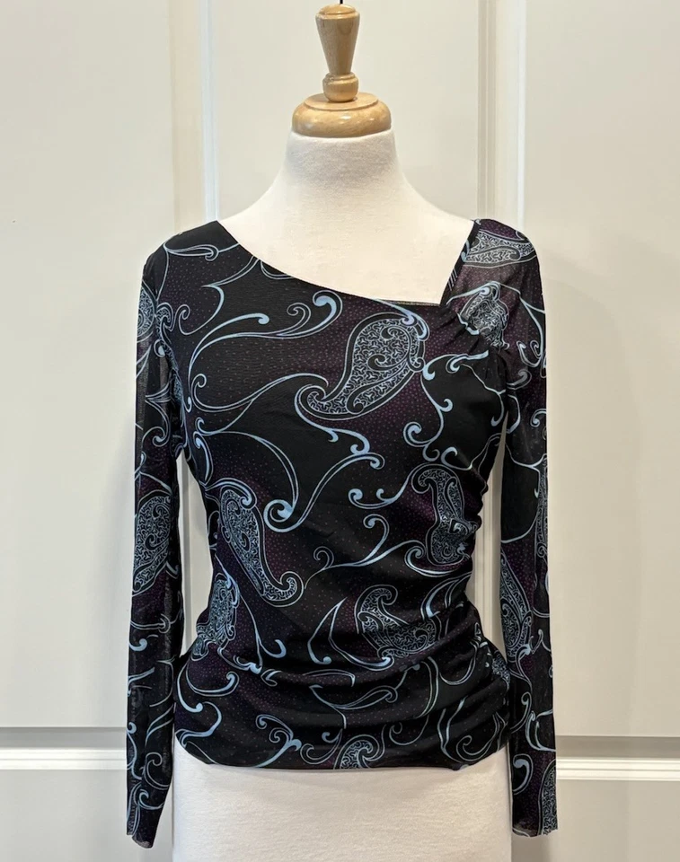 Top Vintage Años 90 Transparente Asimétrico Paisley Manga Larga M Y2K Hada Capricho Foto 1 de 4