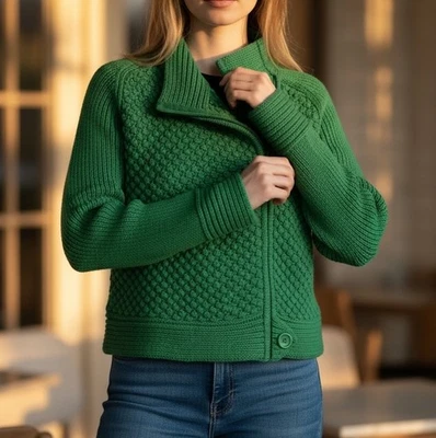 Cárdigan Suéter Moda Intl Talla Mediana Cremallera Completa Texturizado Verde Kelly para Mujer Foto 1 de 4