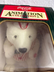 VINTAGE COCA COLA ANIMAZIONE COLLEZIONE ORSO POLARE PELUCHE SODA FONTANA CON SCATOLA - Foto 1 di 8