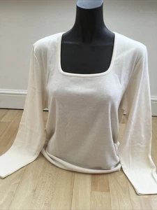Ladies Emreco Ivory Coloured Long Sleeved Square Neck Top Size UK 20 BNWT - Picture 1 of 8