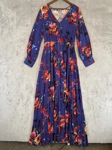 Jodifl Dress Womens Large Purple Floral Maxi Long Sleeve Colorful Boho Chic - Picture 1 of 14