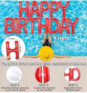Palloncini Lettera Galleggianti Grandi Piscina Buon Compleanno 20'' con Adesivo - Rosso - Foto 1 di 6