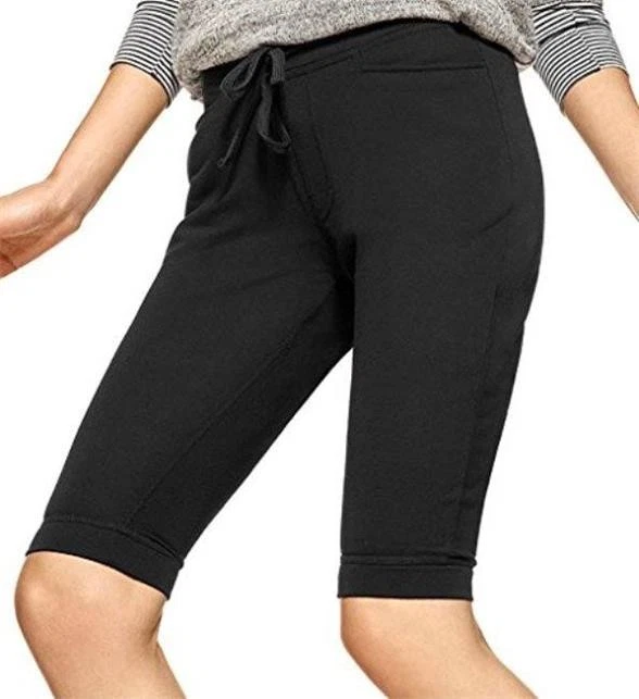 Pantalones Cortos Largos HUE Chill Chic Algodón Tejido Terry Francés Negros Pequeños Foto 1 de 1