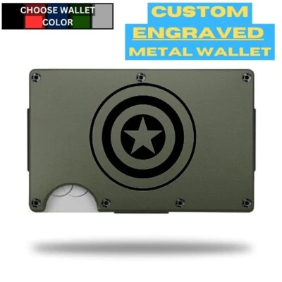Custom CAPTAIN AMERICA SHIELD Laser Engraved Wallet - Pick A Wallet Color - Image 1 of 4