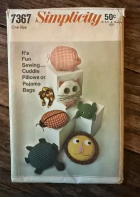 Vintage Simplicity 7367 Sewing Pattern Stuffed Toys Lion Cat Turtle Frog Ladybug - Image 1 of 2