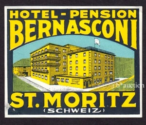 Hotel Bernasconi ST. MORITZ Schweiz * Old Luggage Label Kofferaufkleber "M" - Bild 1 von 1