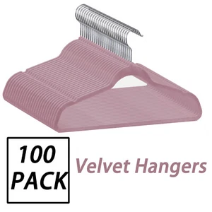 100 Pack Premium Velvet Clothes Hangers Coat Shirt Hangers 360° Swivel Pink - Picture 1 of 22