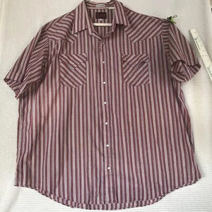 Camisa Plains Western Wear Big Man Granate Perla a Rayas Botón Mangas S 2X - Imagen 1 de 10