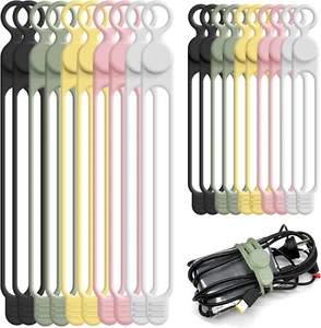 Silicone Cable Ties Cord Organizer for Cable Management, 20PCS 4.2" and 7.1" Reu - Picture 1 of 12