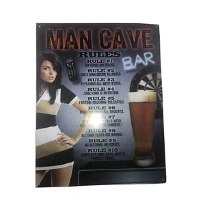 Man Cave Rules Bar Sign Girl Beer Metal Garage Wall Decor 12 x 16 In - Picture 1 of 7