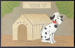 Postal collage hecha a mano de colección Greetings Milltown NJ Dog Alex publicada 1965 - Imagen 1 de 2