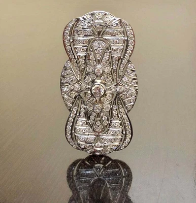 Excelente broche prendedor Art Deco simulado 7,50 quilates corte redondo zafiro blanco para mujer Foto 1 de 4