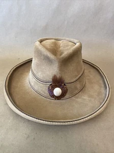 Leatherhead Hats Ranger Handmade By G Baird Leather Cowboy Style Feather size L - Picture 1 of 12