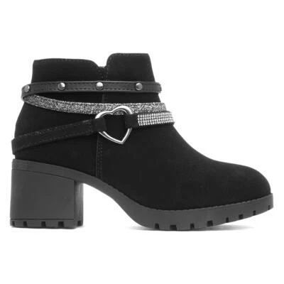 Lilley Girls Boots Black Kids Ankle Zip Heeled Block Heel SIZE