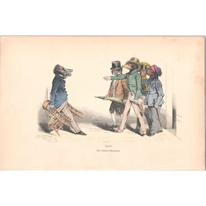 GRANDVILLE - Litografía original antigua de mediados del siglo XIX coloreada a mano - XLVI - Imagen 1 de 1