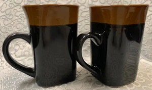 Royal Norfolk Schwarz & Braun Quadratisch Kaffeebecher 5 1/4" Hoch - 14 Unzen 2er Set - Bild 1 von 6