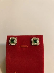Lab-Created Green Sapphire White Topaz Halo Earrings - Picture 1 of 2