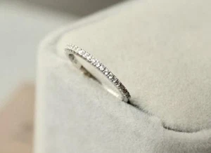 White Gold Plated Silver Pave Cubic Zirconia Thin Engagement Band Ring RS65 - Picture 1 of 3