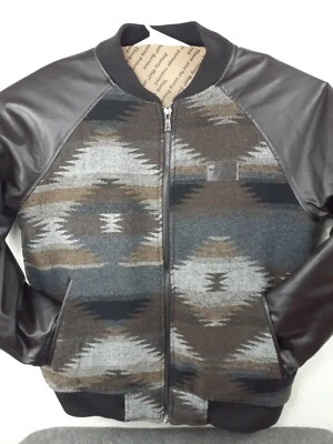 Vtg Rocawear Men's Bomber Jacket Sz 2XL Brown South Western Aztec Wool Leather  - Image 1 of 4