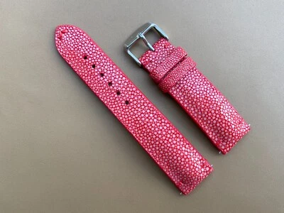 Red Stingray Leather Watch Strap Band, Size 18mm 19mm 20mm 21mm 22mm 24mm 26mm - Image 1 of 4
