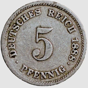 Germany Empire 5 Pfennig 1888 J KM# 3 - Picture 1 of 2
