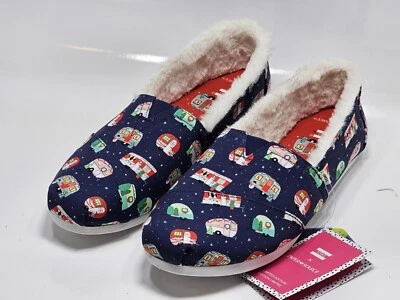 TOMS Alpargata Faux Fur Slip On Womens Size 12 Paper Source Christmas Camper NEW - Image 1 of 4