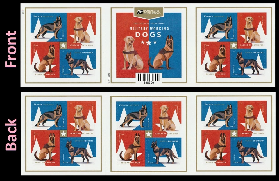 US 5405-5408 5408b Military Working Dogs gutter booklet 20 MNH 2019 - Image 1 of 1