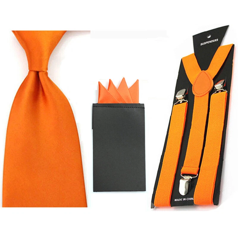 Juego de tirantes cuadrados de bolsillo de 4 pliegues con corbata de cuello ancho de satén de 8 cm para hombre Foto 1 de 1