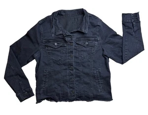 Angels Forever Young Womens Y2K Distressed Black Denim Jacket Raw Hem Size Large - Picture 1 of 5