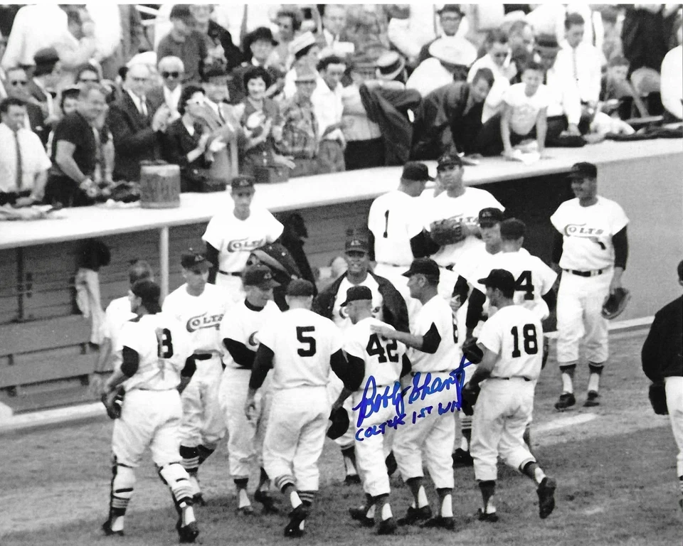 Foto de béisbol firmada autografiada por Bobby Shantz 8 x 10 Houston Colt años 45 primera victoria Foto 1 de 1